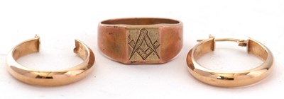 Lot 144 - A 9ct Masonic ring, hallmarked Birmingham 1942,...