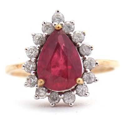 Lot 23 - A 9ct ruby and white zircon ring, the pear...