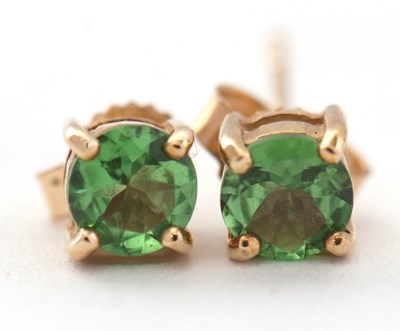 Lot 106 - A pair of 9ct tsavorite stud earrings, 4.5mm...