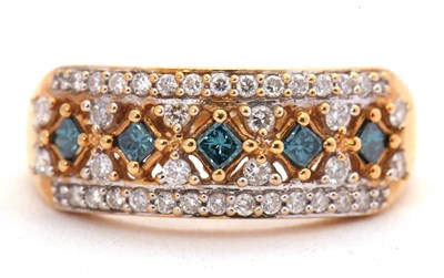 Lot 76 - An 18ct white and blue diamond ring, with five...