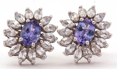 Lot 100 - A pair of 9ct tanzanite and white zircon...