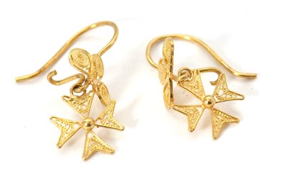 Lot 142 - A pair of Maltese cross filigree earings, with...