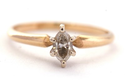 Lot 19 - A 14K diamond solitaire ring, the marquise...