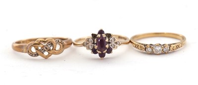 Lot 82 - Three 9ct rings: to include a 9ct heart shape...