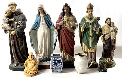 Lot 255 - A group of painted plaster models of religious...