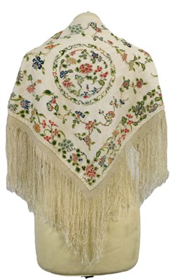 Lot 110 - An embroidered shawl, with silkwork flowers...