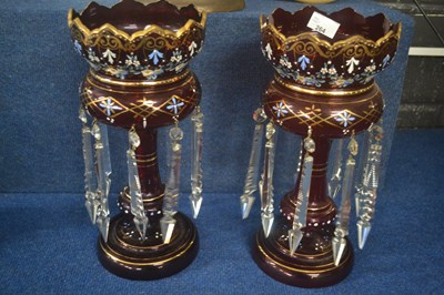 Lot 264 - Pair of 19th Century ruby glass lustres with...