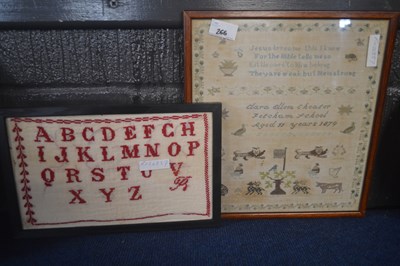 Lot 266 - Two small samplers, one signed by Clara Ellen,...