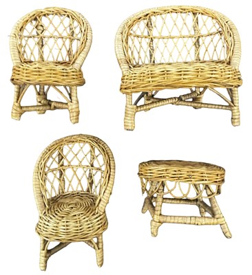 Lot 211 - A 1970s 4-piece wicker dolls' furniture suite.