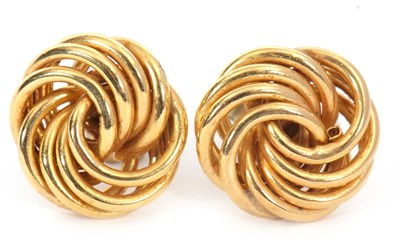 Lot 175 - A pair of 9ct earrings, the multi strand knot...