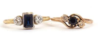 Lot 148 - Two sapphire and diamond rings: the first with...