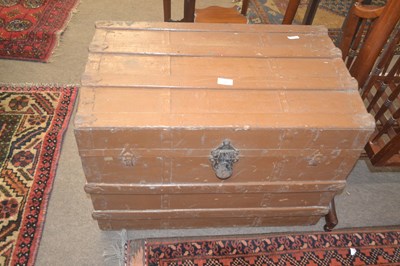Lot 516 - A vintage wooden bound steamer trunk with iron...