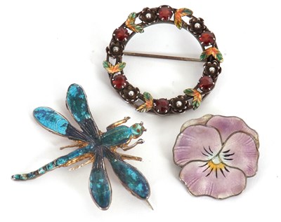 Lot 280 - Three enamel brooches: to include an enamelled...