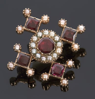 Lot 333 - A 19th century garnet and pearl brooch, wtih...