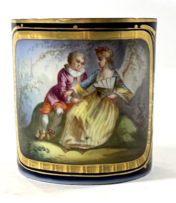 Lot 279 - Sevres style coffee can painted with a panel...