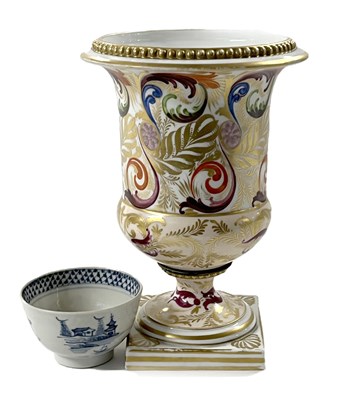Lot 294 - Derby Campana shaped vase together with a blue...