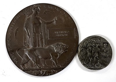 Lot 334 - WWI death plaque made out to Archibald Simpson...