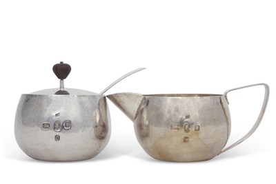 Lot 255 - A Modernist silver cream jug, sugar bowl and...