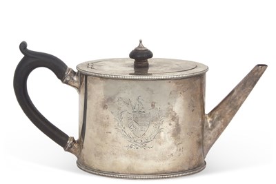 Lot 267 - A George III silver teapot of oval form having...