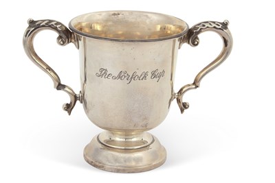 Lot 125 - A George VI silver twin handle trophy having...