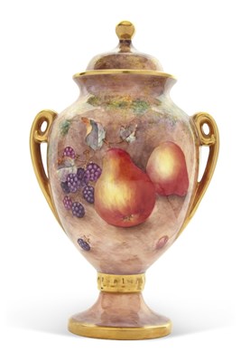 Lot 14 - An Aynsley fruit decorated vase and cover,...