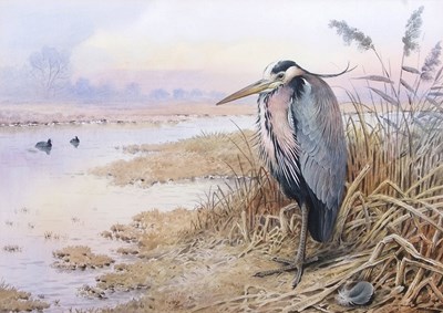 Lot 468 - Carl Donner (b.1957), Heron on the marshland...