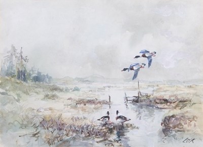 Lot 629 - Jack Cox (1914-2007), Ducks alighting over...