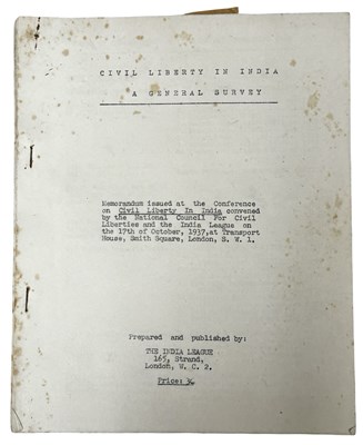 Lot 915 - INDIA. INDIAN LEAGUE. Civil Liberty in India A...