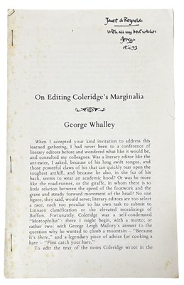 Lot 820 - George Whalley. On Editing Coleridge’s...