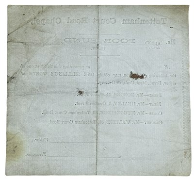 Lot 882 - POOR FUND TICKET. Tottenham Court Road Chapel....