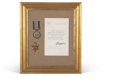 Lot 106 - A military medal and Burma star in frame with...