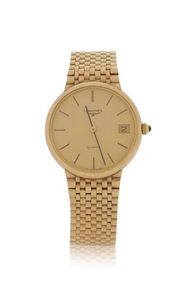Lot 322 - A yellow metal Longines gents wristwatch...