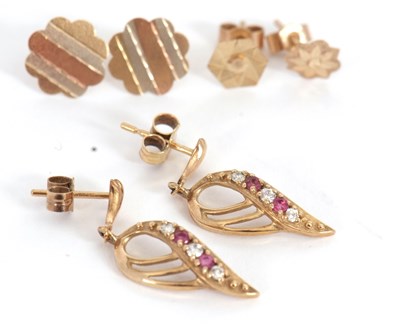Lot 202 - Three pairs of 9ct earrings: to include a pair...