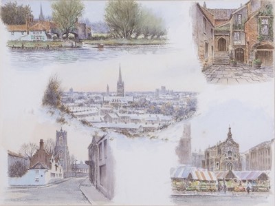 Lot 552 - Colin Burns (b.1944), "Norwich Views" (5),...