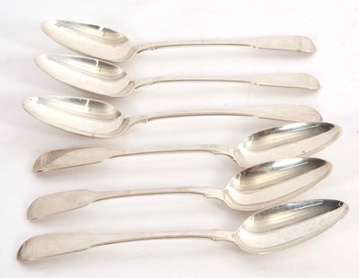 Lot 25 - A group of six fiddle pattern silver...