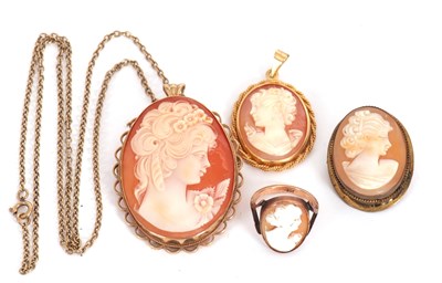 Lot 240 - Four cameos: to include an oval shell cameo...