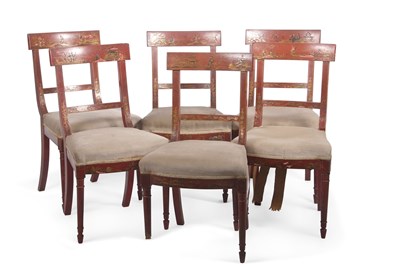 Lot 401 - A set of six 19th Century red chinoiserie bar...