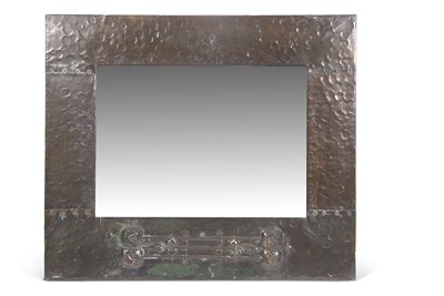 Lot 361 - An Arts & Crafts wall mirror with hammered...