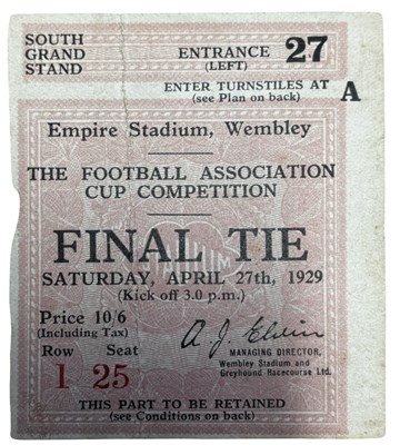 Lot 270 - 1929 F.A. Cup Final ticket, Bolton Wanderers v...