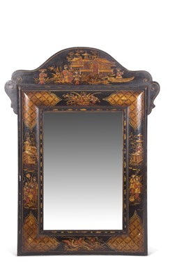 Lot 364 - A dark framed Chinoiserie style wall mirror,...