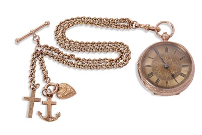 Lot 350 - A 9ct rose gold open face pocket watch with...
