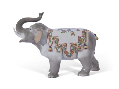 Lot 21 - Continental porcelain model of an elephant...