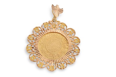 Lot 349 - A Turkish gold coin pendant, in decorative...