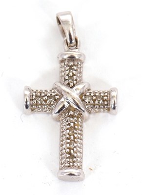 Lot 168 - A 9ct and diamond cross pendant, the white...