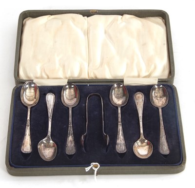 Lot 109 - A cased set of six silver teaspoons and...