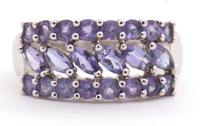 Lot 137 - A 9ct tanzanite ring, the 10mm band set with...