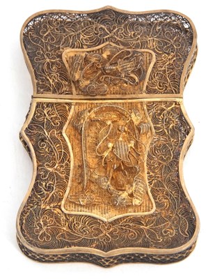 Lot 122 - A Chinese export silver filligree card case...