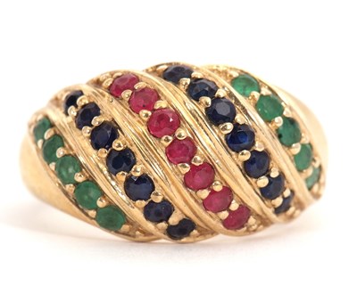 Lot 10 - A 9ct multi gemset ring, set with rows of...