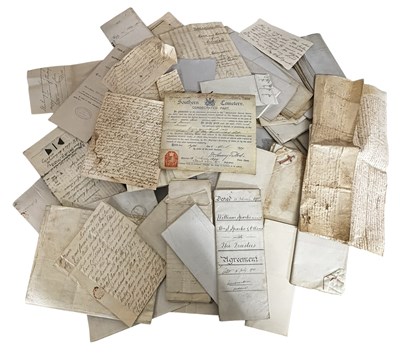 Lot 1076 - MANUSCRIPTS A box of manuscripts, vellum...