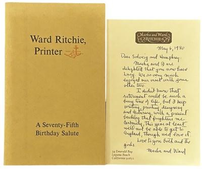 Lot 819 - WARD RITCHIE. ALS Signed letter dated 1980 May...